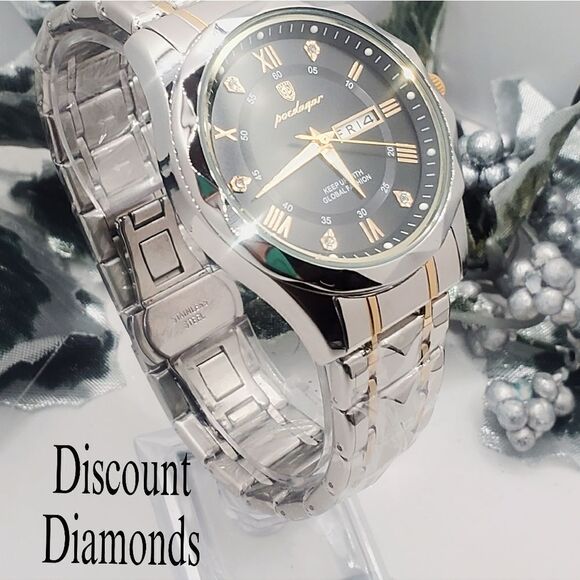 Men's White and Gold Poedagar Quartz Watch with Stainless Steel Band - Picture 3 of 4